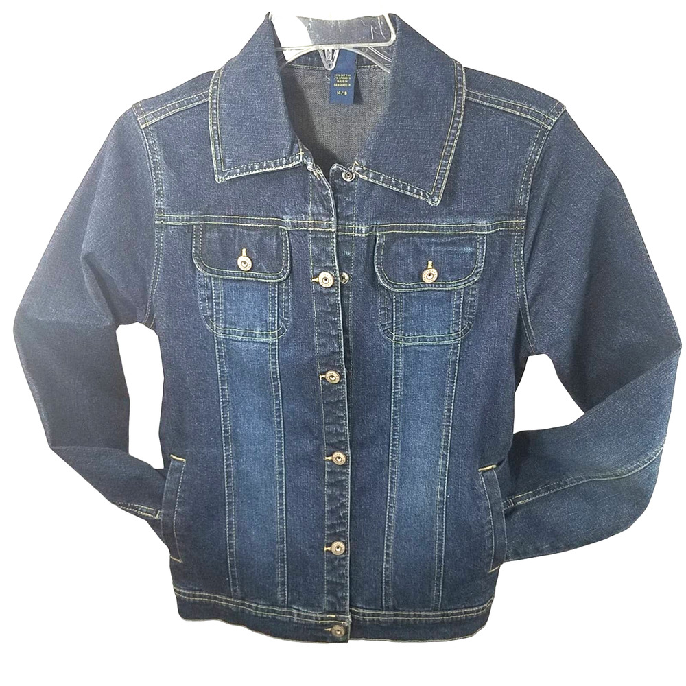 OshKosh B'Gosh Youth Large 14/16 Denim Trucker Jean‎ Jacket Dark Wash Snap Front